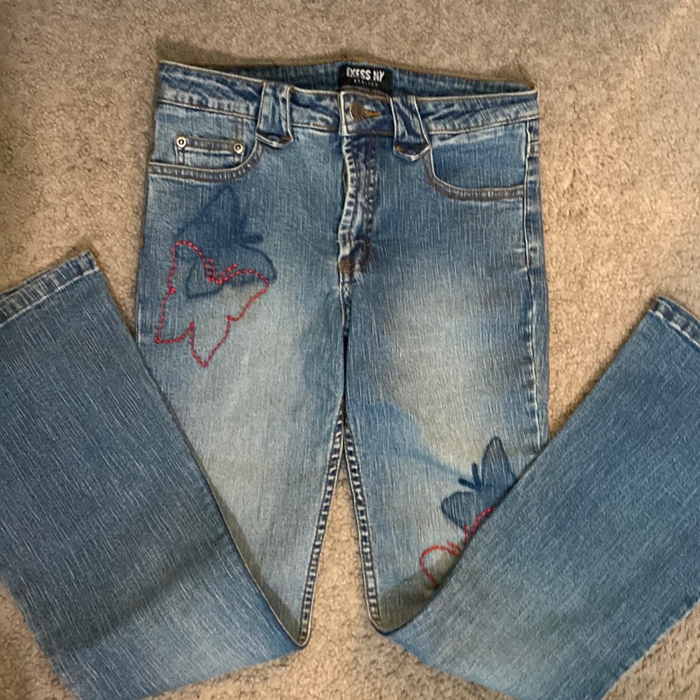 Exess NY: y2k vintage flared jeans with butterfly embroidery